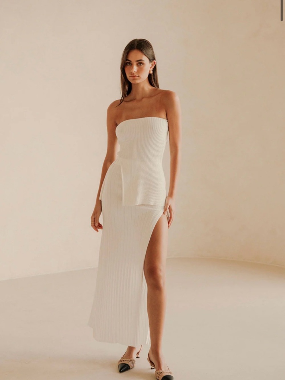 SABO Saria Skirt and Top Set Cream Column Maxi Bachelorette Bride - Picture 2 of 5
